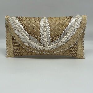 Handmade Basketweave Clutch Beachy Vintage Embroidered Lined Jute‎ Tropical